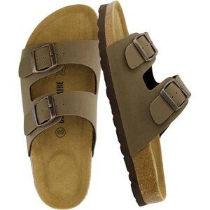 Cushionaire Cork Footbed Sandals Women Slip On Arch Support Double Buckle